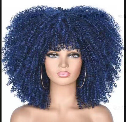 Curly Hair Explosion Head Black Chemical Fiber Wig Full Head