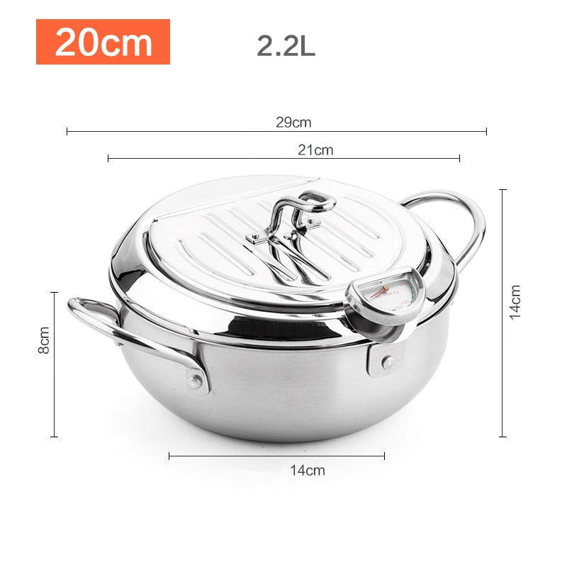 Deep Frying Pot with a Thermometer and a Lid 304 Stainless Steel Kitchen Tempura Fryer Pan 20 24 cm