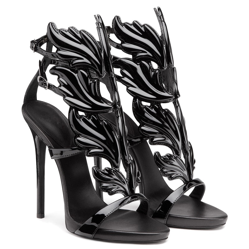 Leather Sandals Gold Leaf Flame Gladiator Sandal Shoes Party Dress Shoe Patent High Heel Sandals