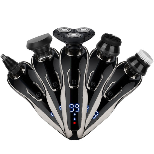 5-in-1 Electric Razor Kit, Cordless Rechargeable Shaver & Beard Trimmer, IPX6 Waterproof, Dry/Wet, Head Grooming.