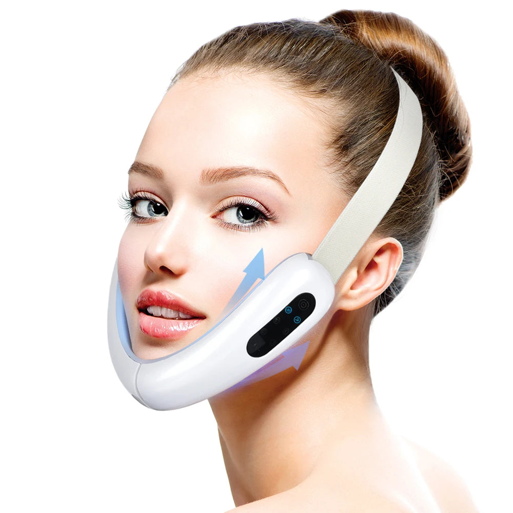 Chin V-Line Up Lift Belt Machine Red Blue LED Photon Therapy Face Slimming Vibration Massager Facial Lifting Device