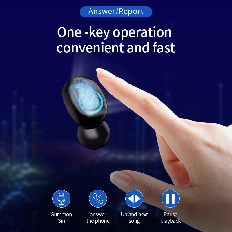 Wireless V5.0 Bluetooth Earphone HD Stereo Headphone Sports Waterproof Headset With Dual Mic and 6000mAh Battery Charge Case