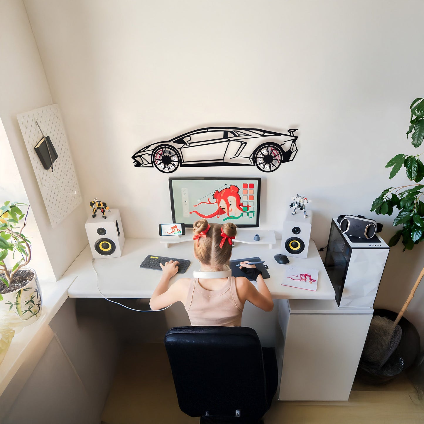 Lamborghini Wall Art – Exotic Supercar Steel Silhouette with Spinning Wheels-KAFMEKA030