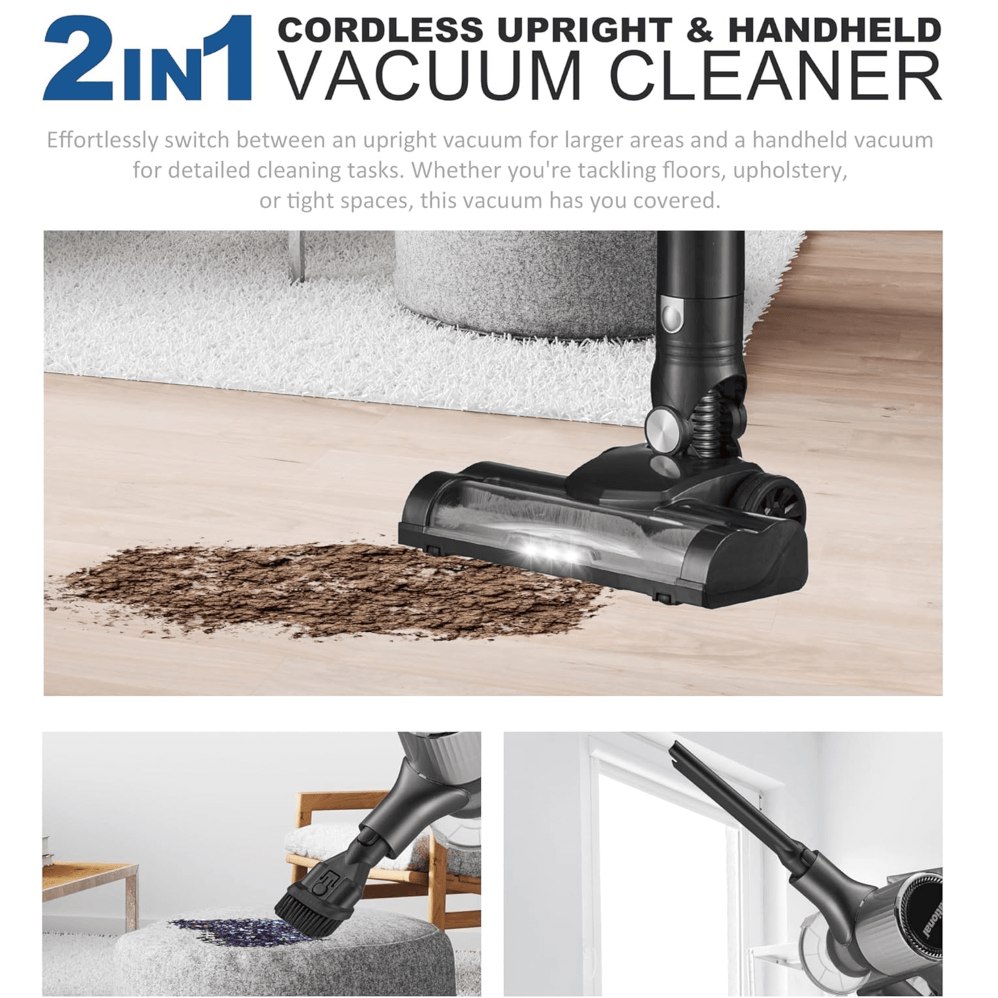 2-in-1 Cordless Upright and Handheld Vacuum Cleaner