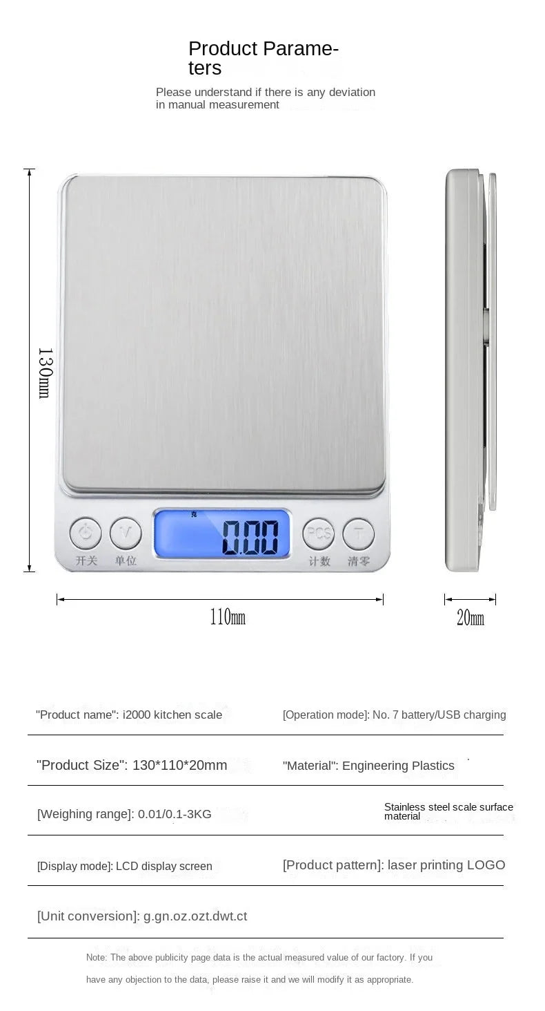 Digital Kitchen Scale Mini Pocket Stainless Steel Precision