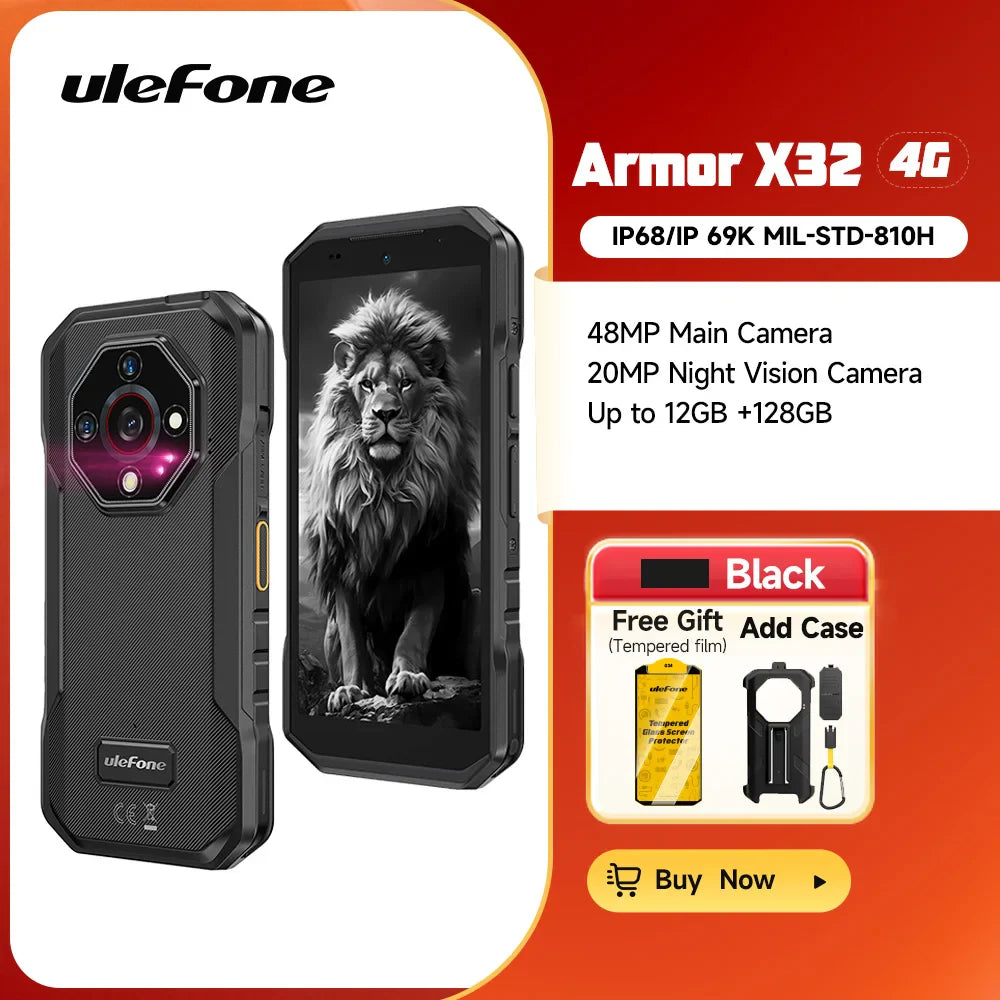 Ulefone Armor X32 4G Rugged Phone Android 14 Waterproof Smartphone 12GB RAM, 128GB ROM NFC Night Mobile Phone Global Version