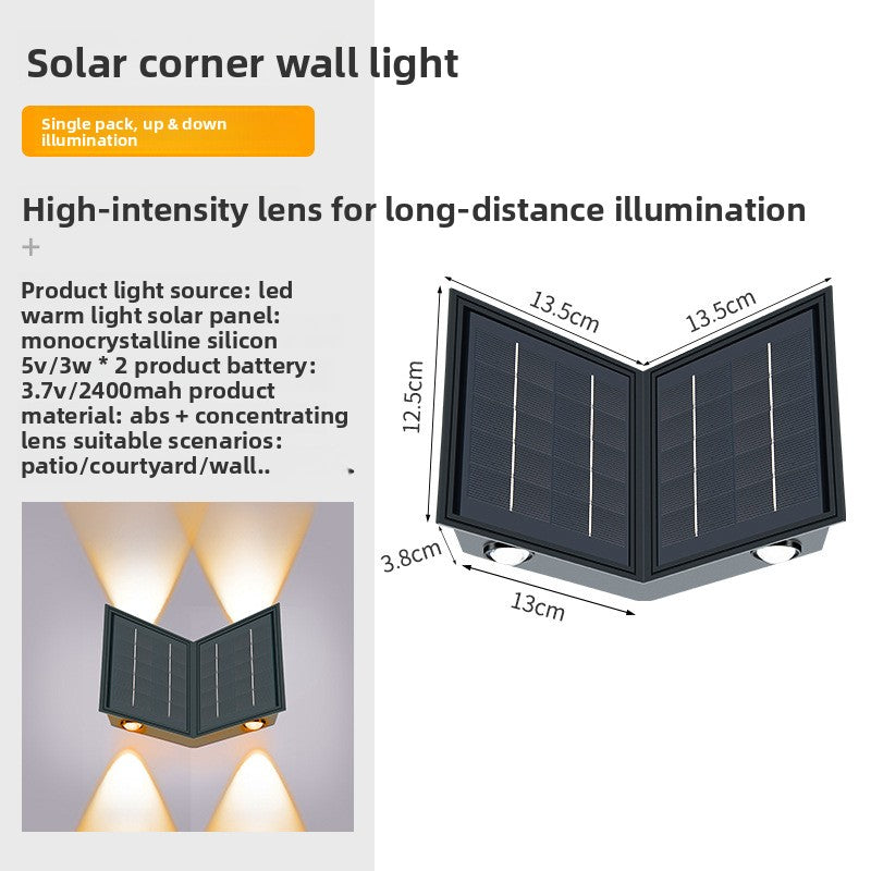 Solar Powered 90 Degree Corner Wall Light Indoor Outdoor Lighting