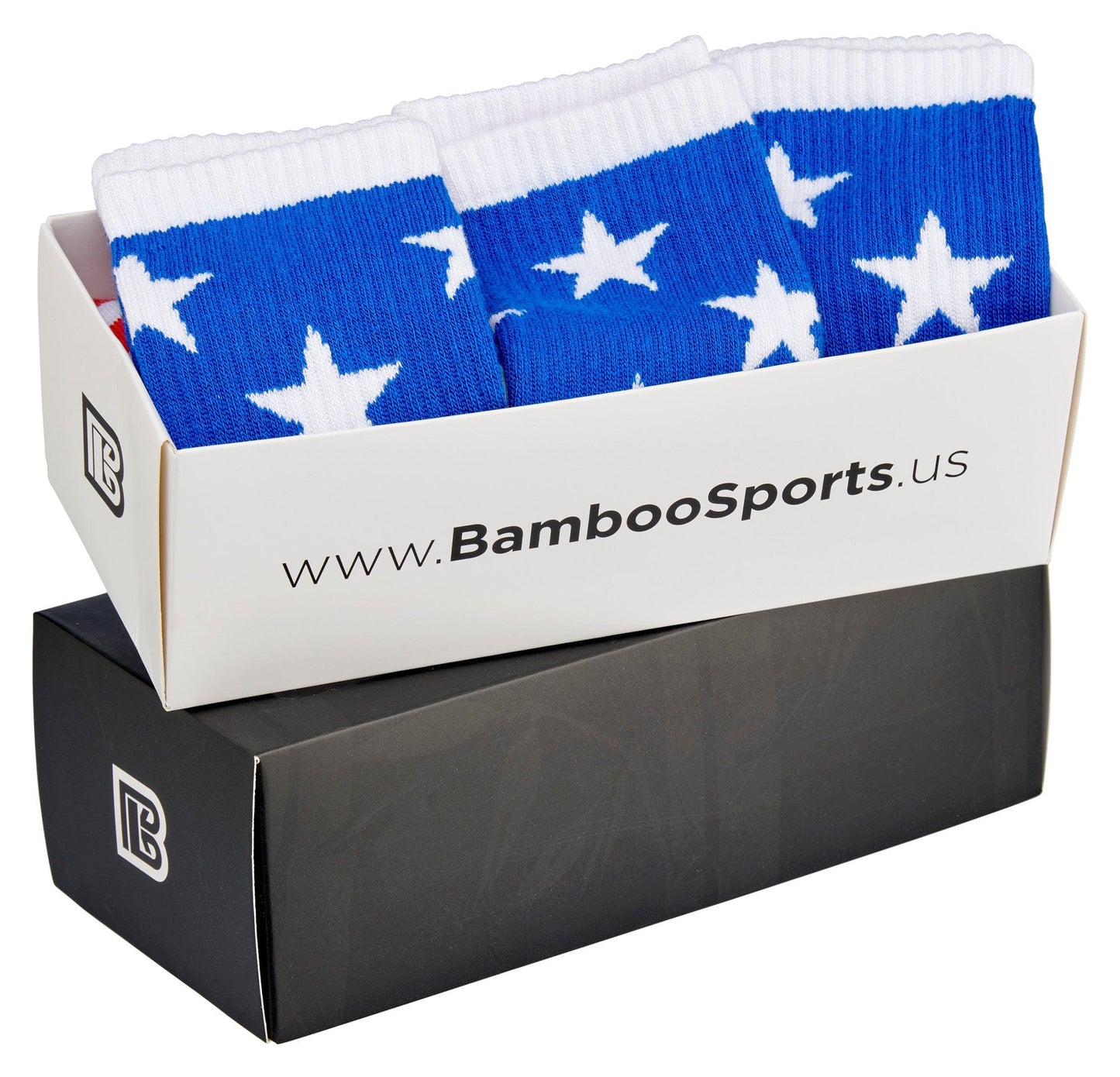 Bamboo Sports Red White and Blue Premium Bamboo Rayon Red, White, and Blue American Flag Socks Gift Box 3 Pair