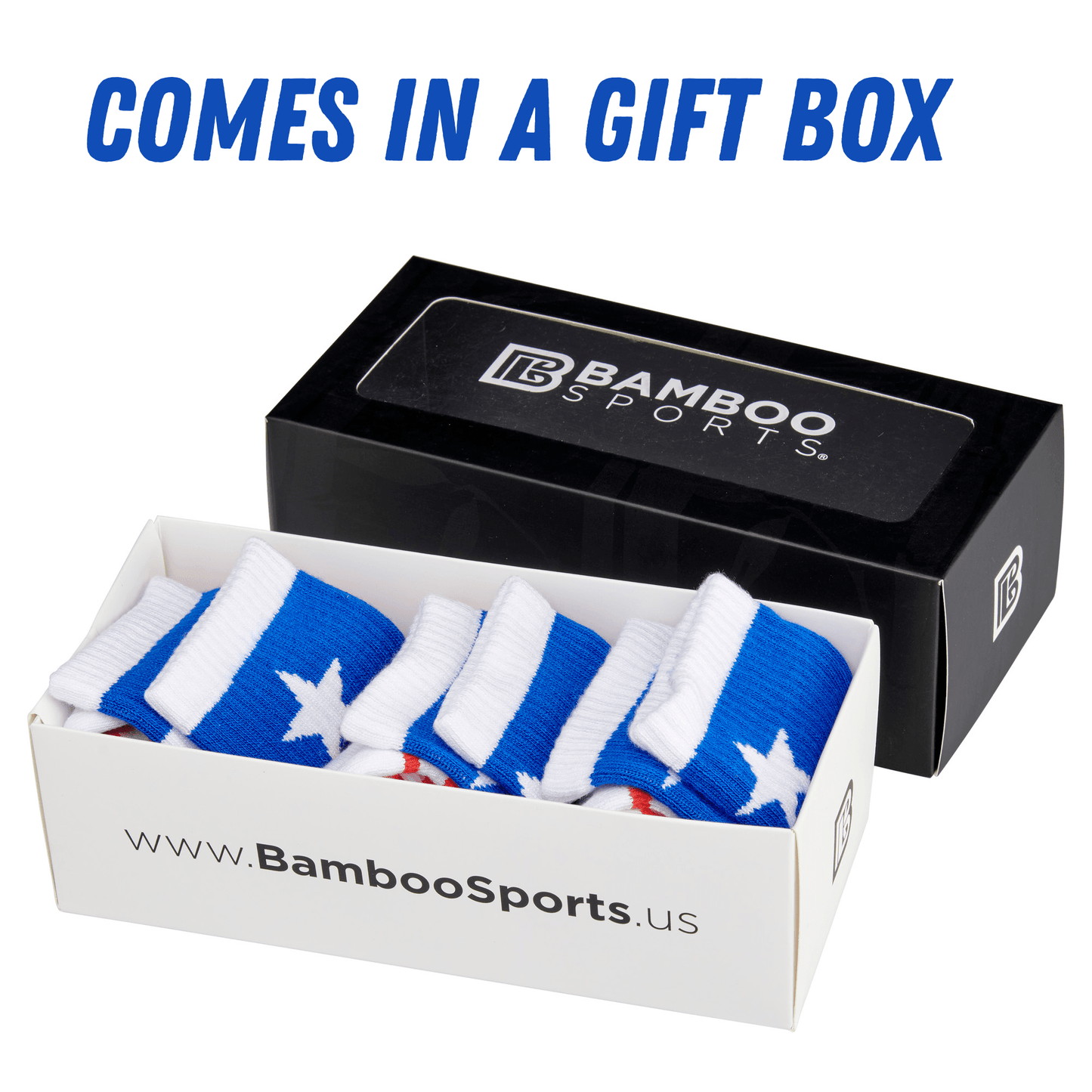 Bamboo Sports Red White and Blue Premium Bamboo Rayon Red, White, and Blue American Flag Socks Gift Box 3 Pair
