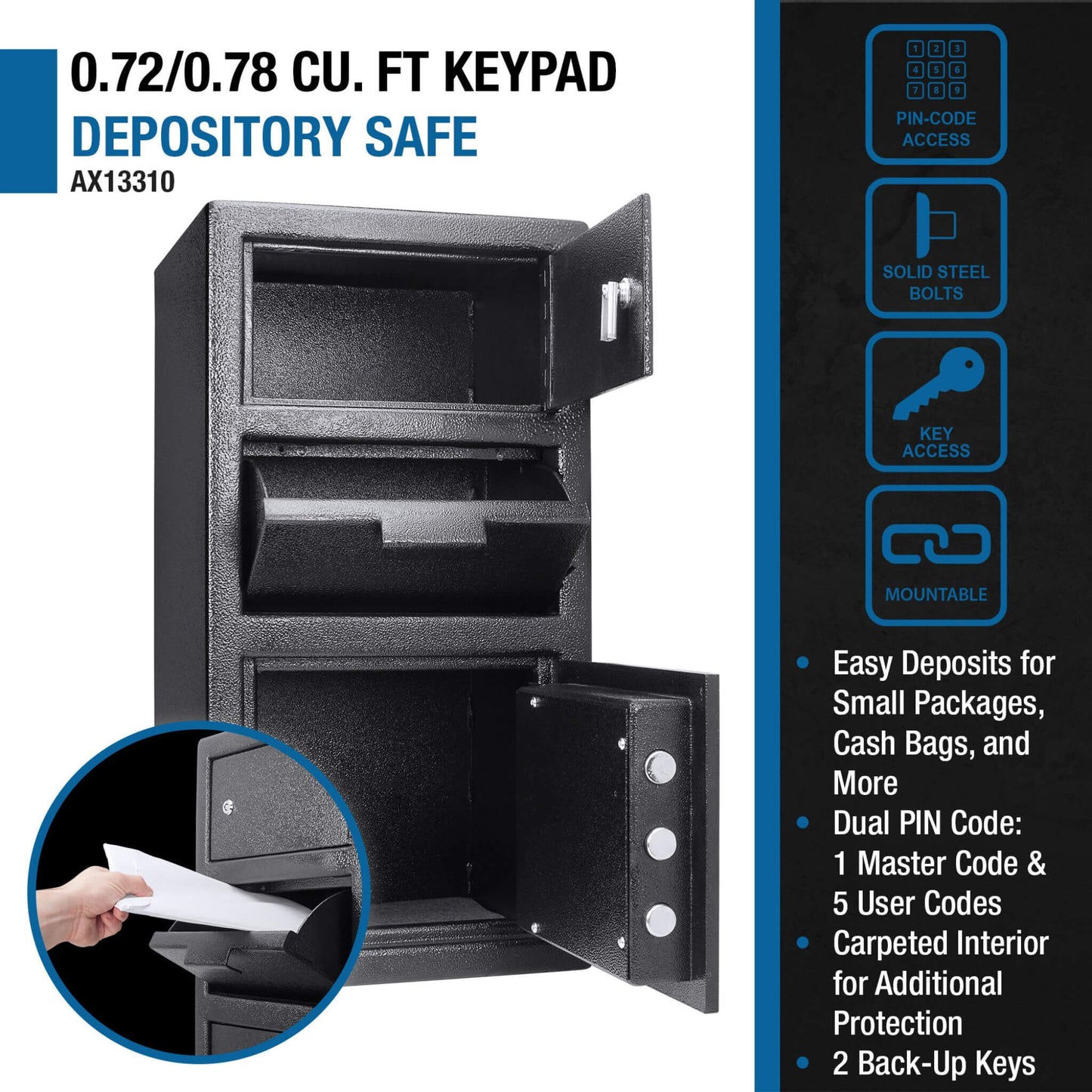 Heavy-Duty Large Steel Depository Safe With Digital Keypad (SAK75106)