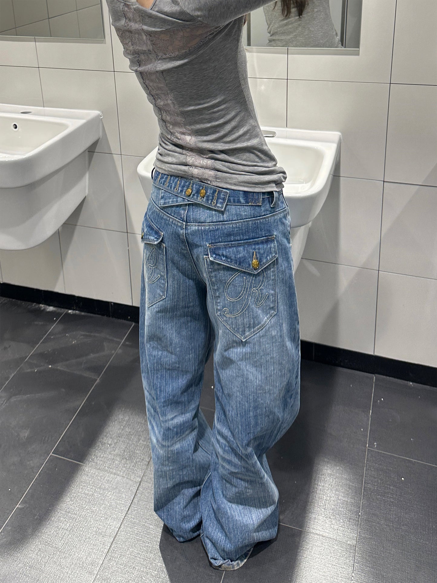 Retro Buckle Bamboo Joint Jeans