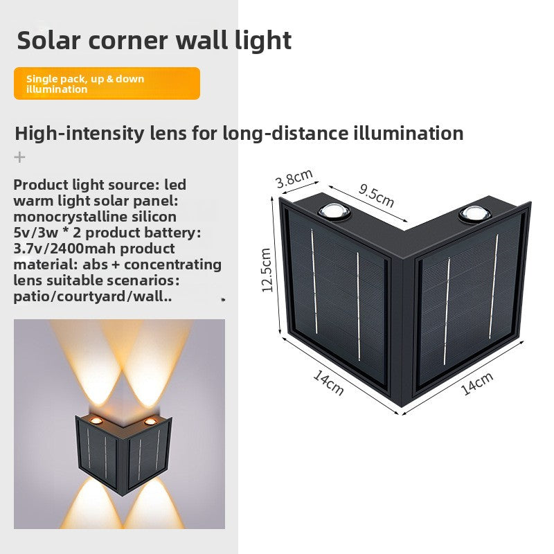 Solar Powered 90 Degree Corner Wall Light Indoor Outdoor Lighting