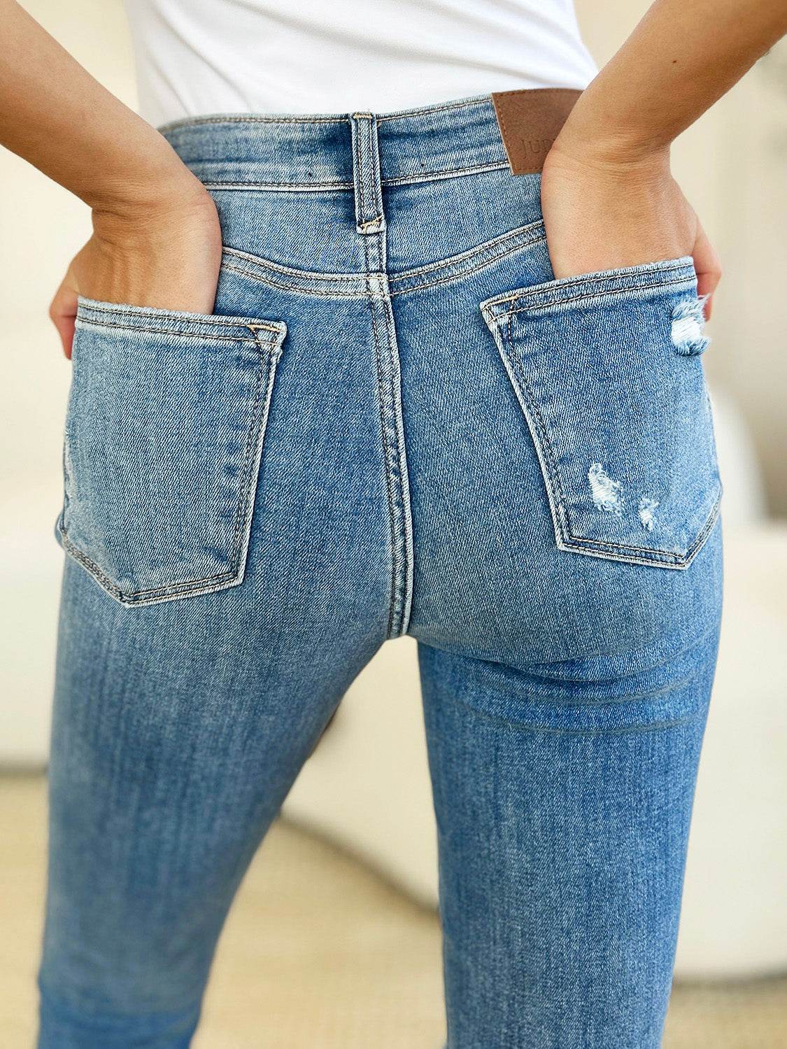 Judy Blue Full Size Mid Rise Destroy & Cuff Skinny Women Jeans