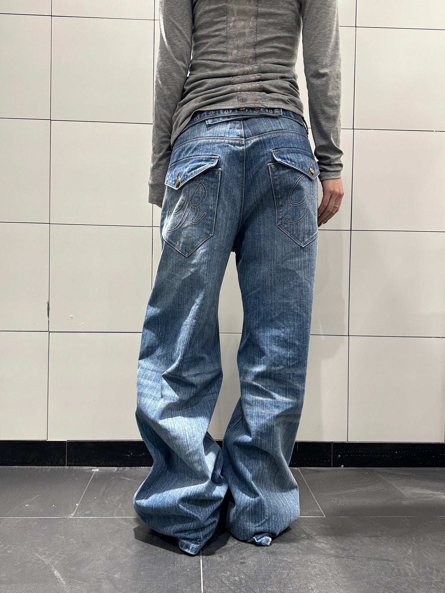 Retro Buckle Bamboo Joint Jeans