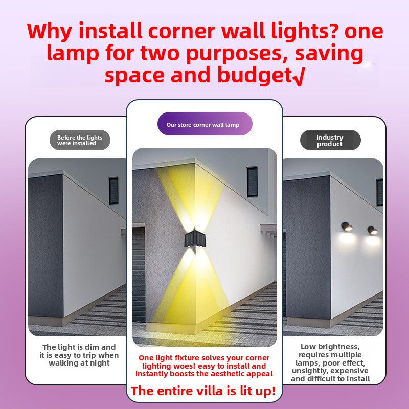 Solar Powered 90 Degree Corner Wall Light Indoor Outdoor Lighting