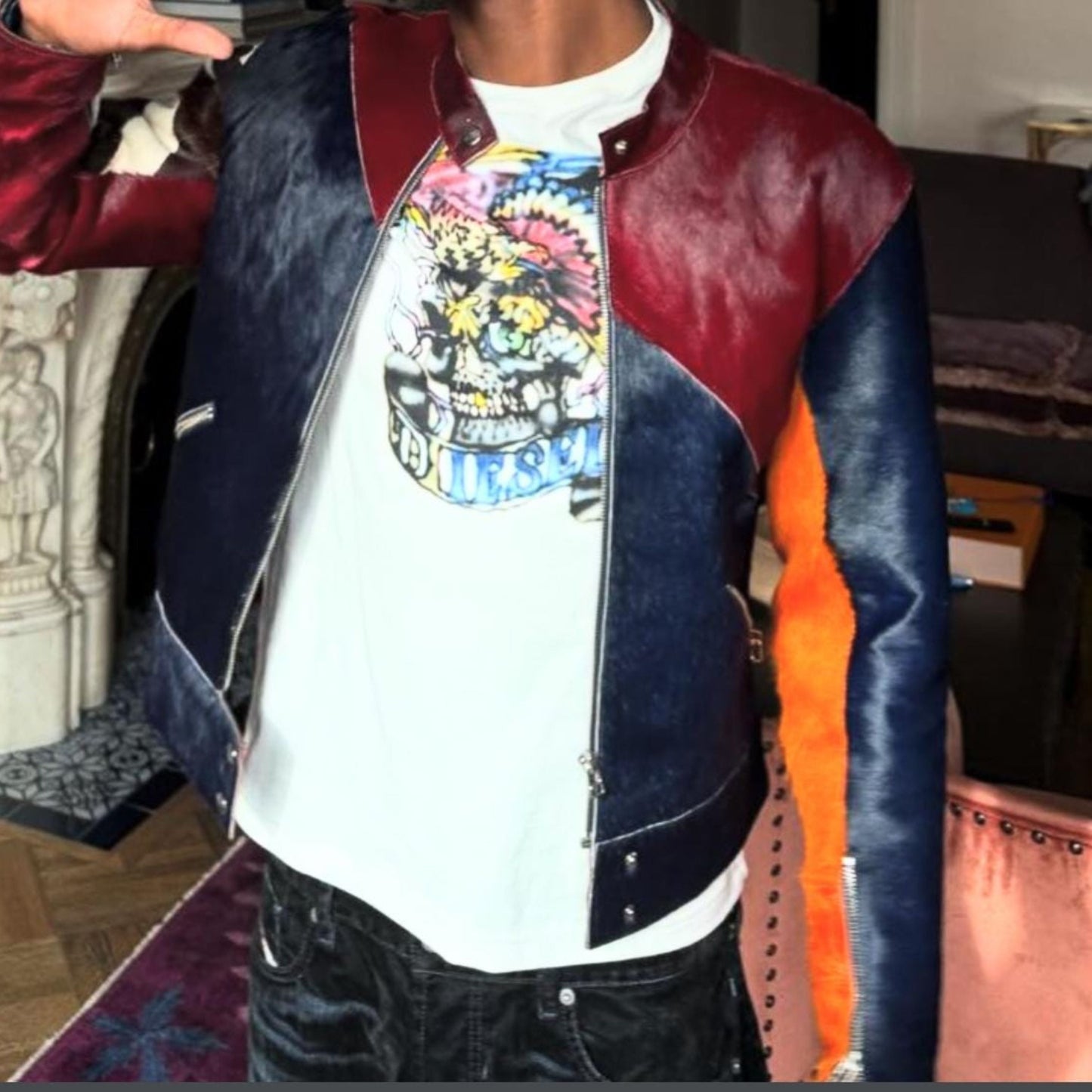 Cowhide Hair On Dye Color Jacket Men's