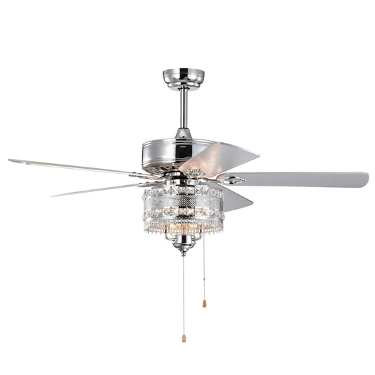 Crystal Ceiling Fan with 5 Reversible Blades and LED Chandelier