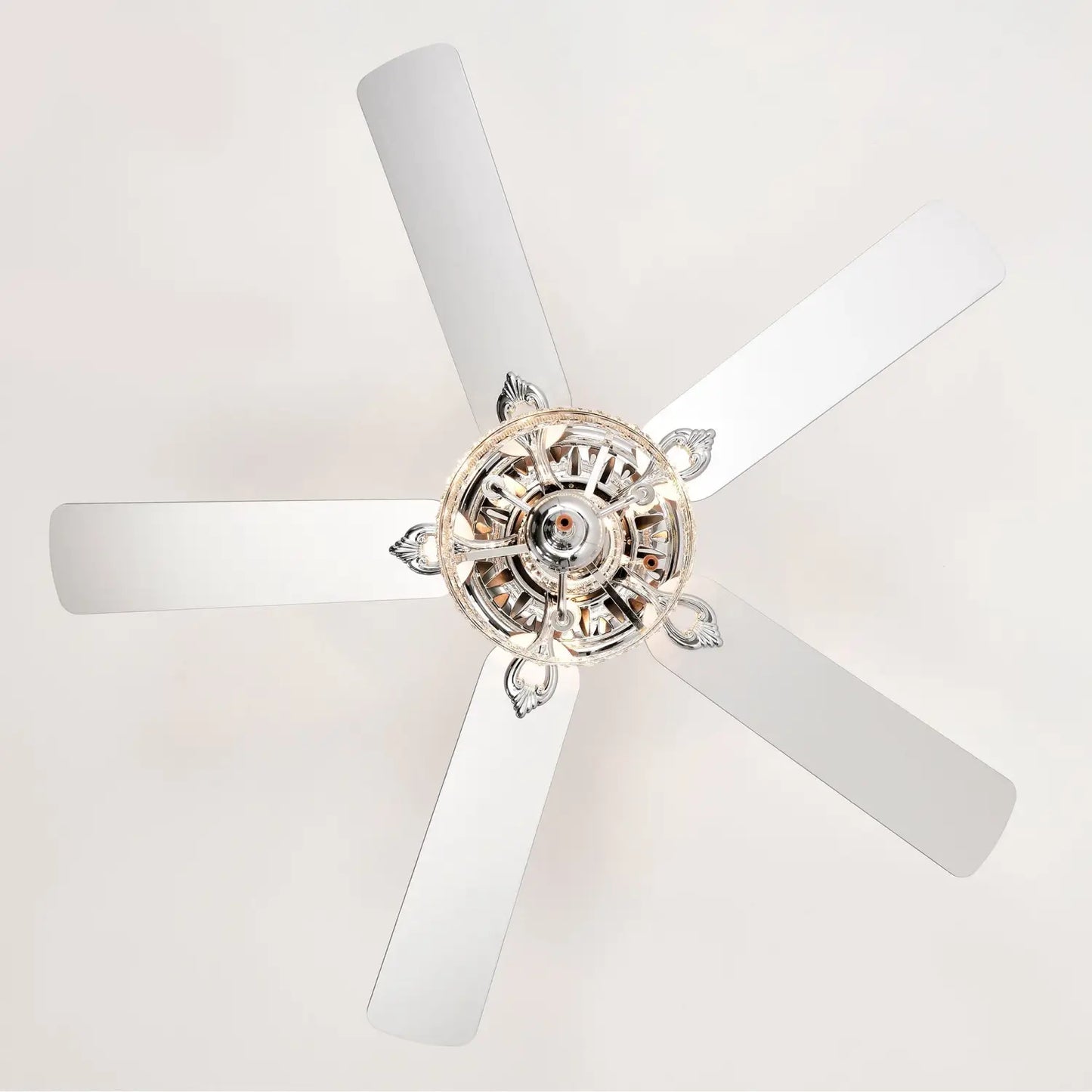 Crystal Ceiling Fan with 5 Reversible Blades and LED Chandelier