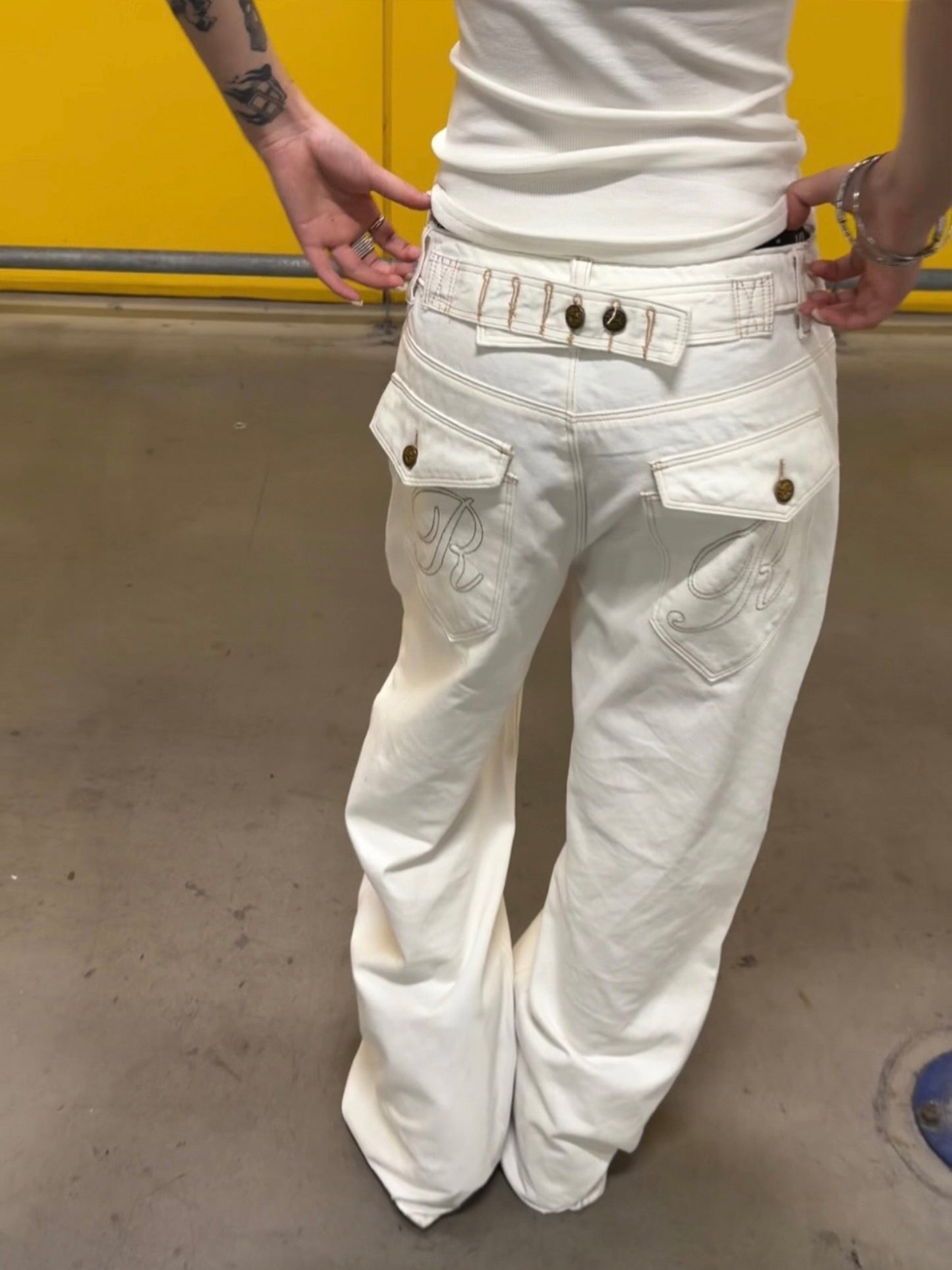 Retro Buckle Bamboo Joint Jeans