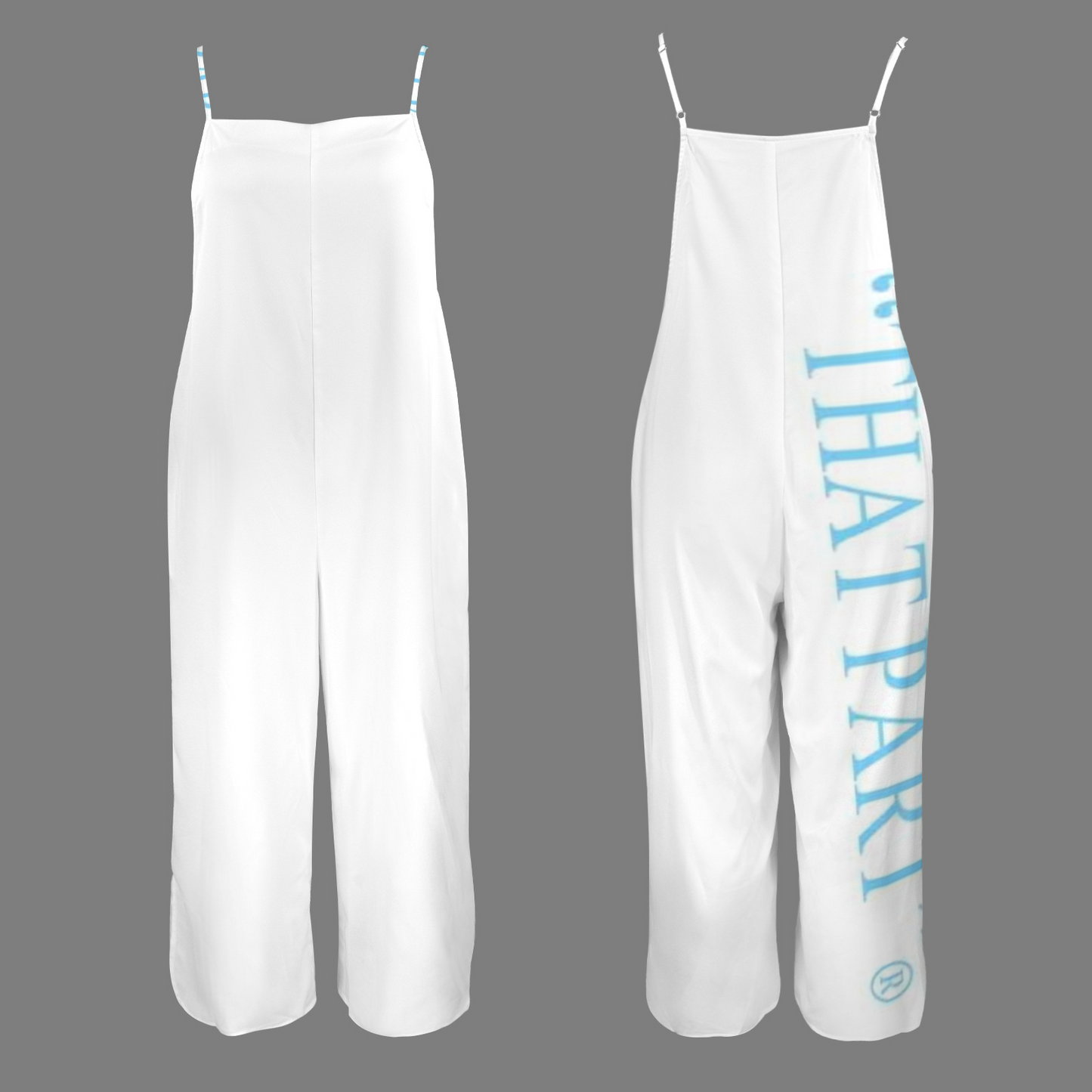 NEW!!! "THAT PART" branded  (powder blue back) Adjustable Spaghetti Straps, Side Split Wide Leg, Loose Casual Trendy Jumpsuit