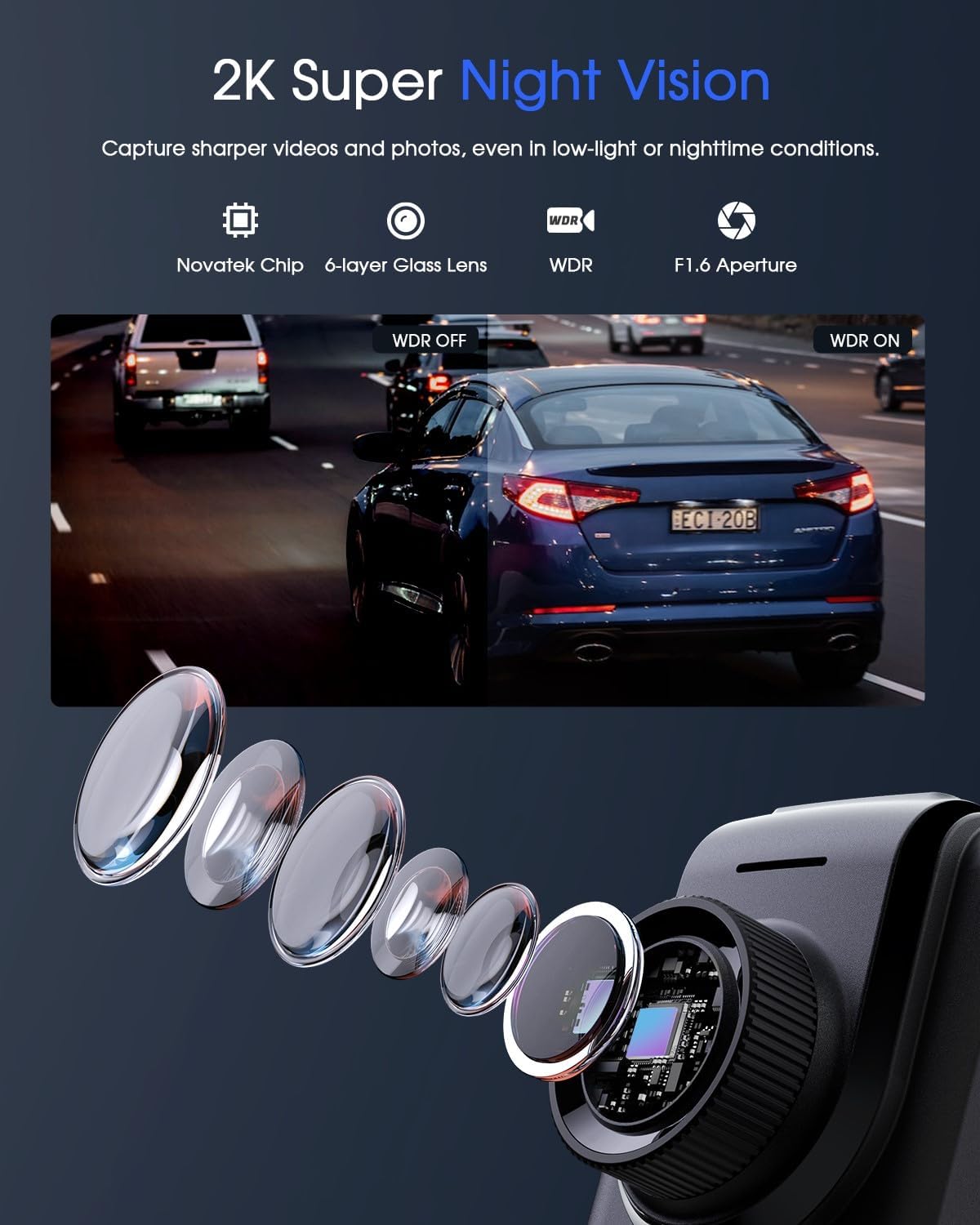 Zarre 2K WiFi Smart Dash Cam
