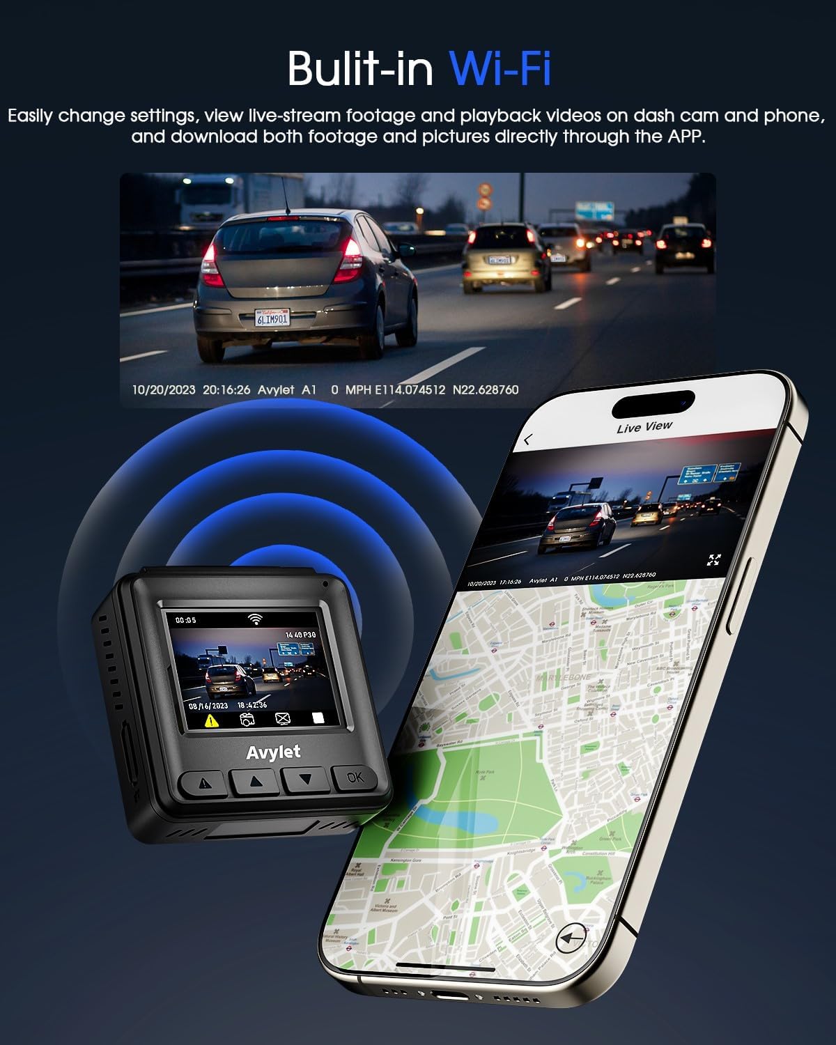 Zarre 2K WiFi Smart Dash Cam