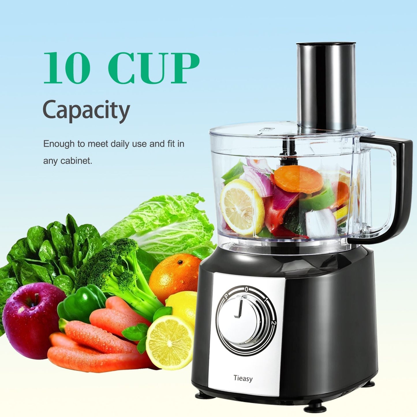 All-in-One 600W Food Processor and Mixer with 10-Cup Capacity for Chefs