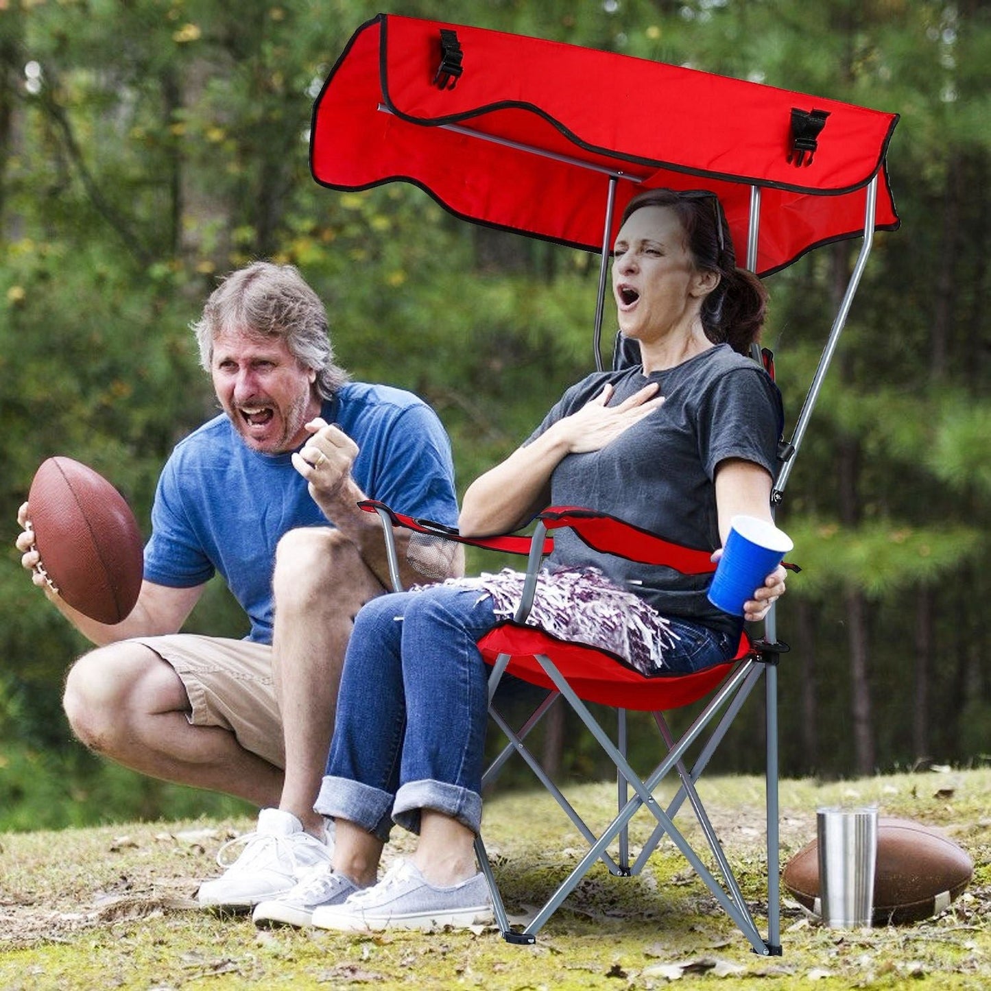 Portable Camping Chair with Adjustable Canopy - Lightweight Folding Design for Sunshade