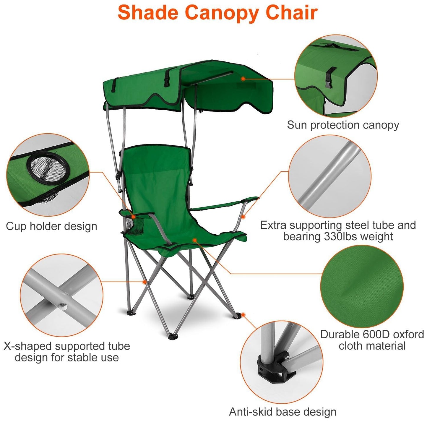Portable Camping Chair with Adjustable Canopy - Lightweight Folding Design for Sunshade
