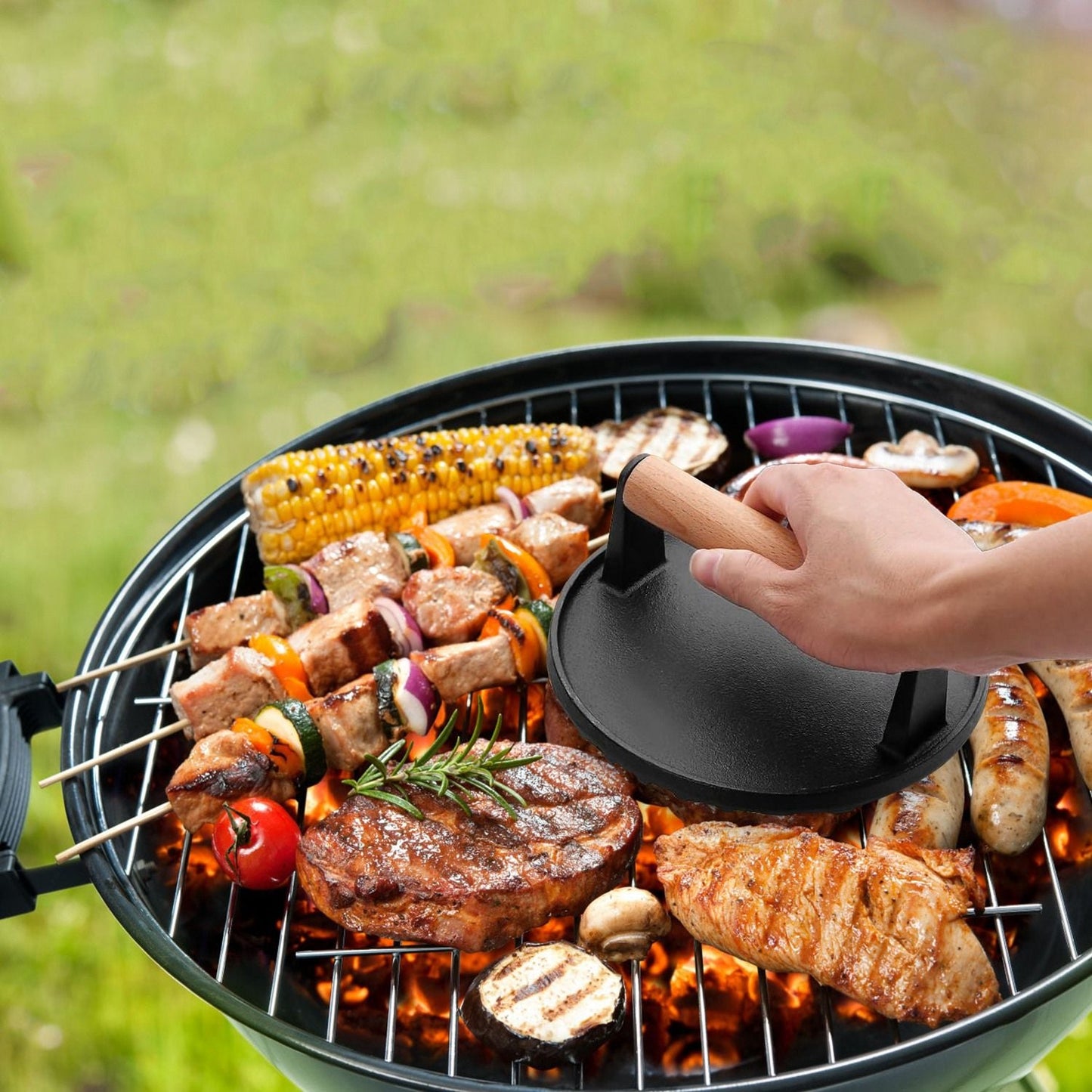 2-Piece Cast Iron Grill Press Set – Round & Rectangular Meat Smasher