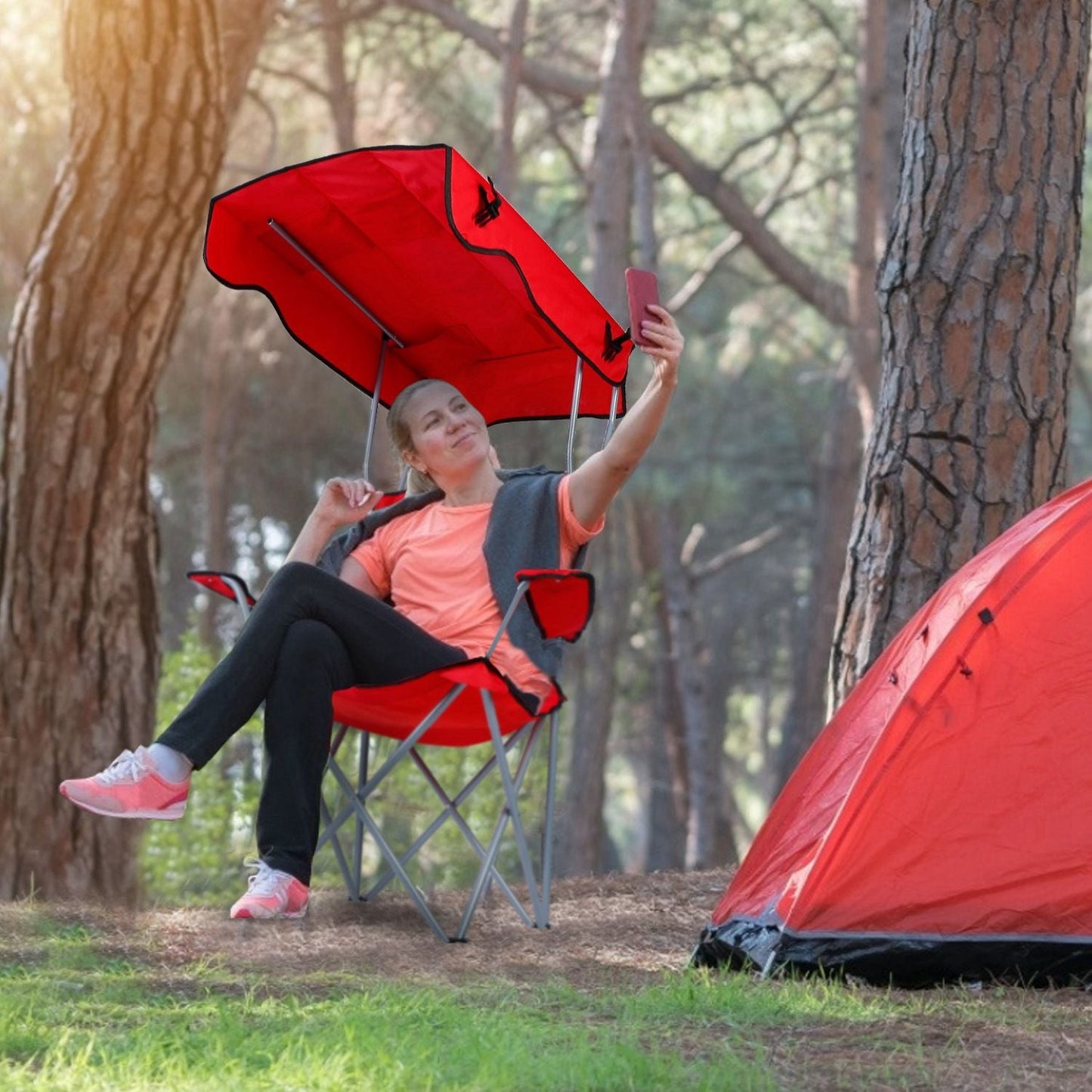 Portable Camping Chair with Adjustable Canopy - Lightweight Folding Design for Sunshade