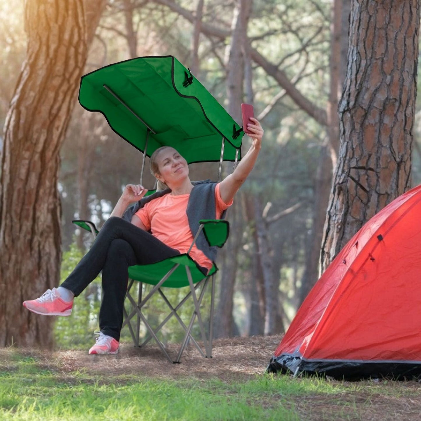 Portable Camping Chair with Adjustable Canopy - Lightweight Folding Design for Sunshade