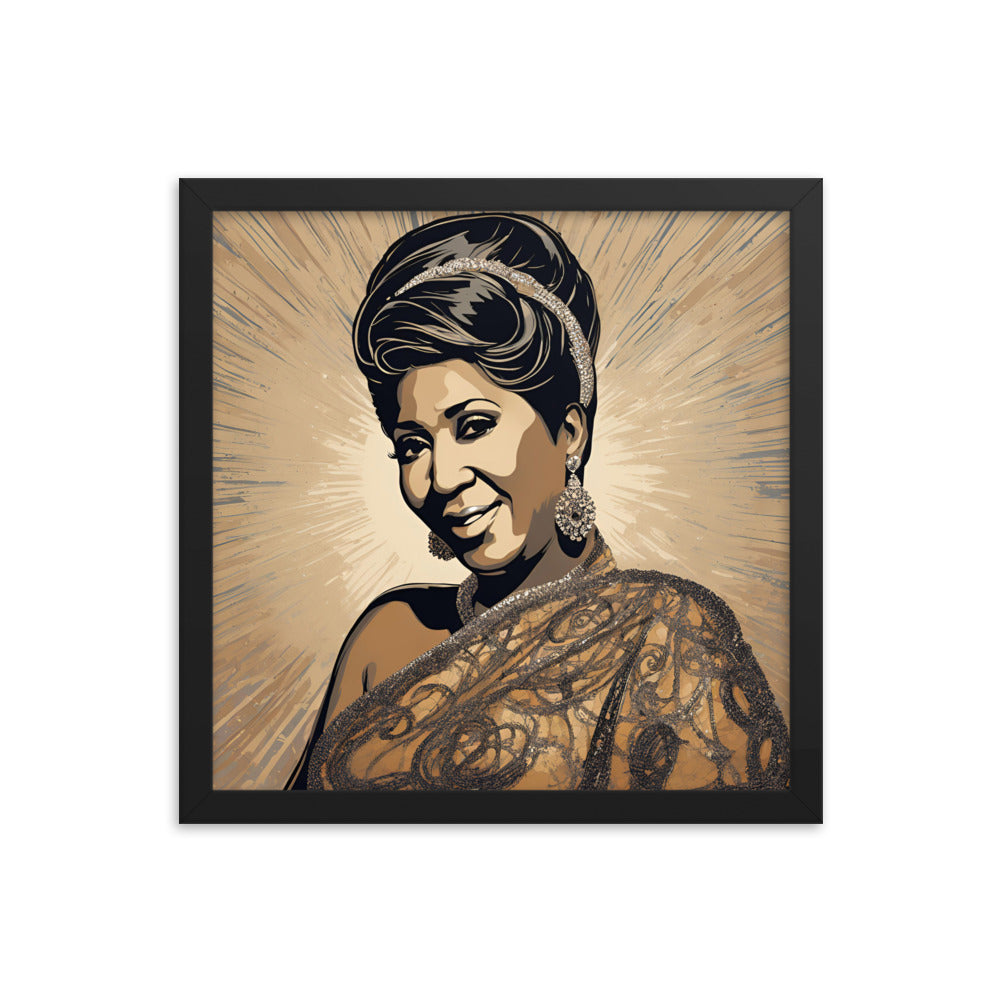 Aretha Franklin Portrait on Matte Paper Framed Poster