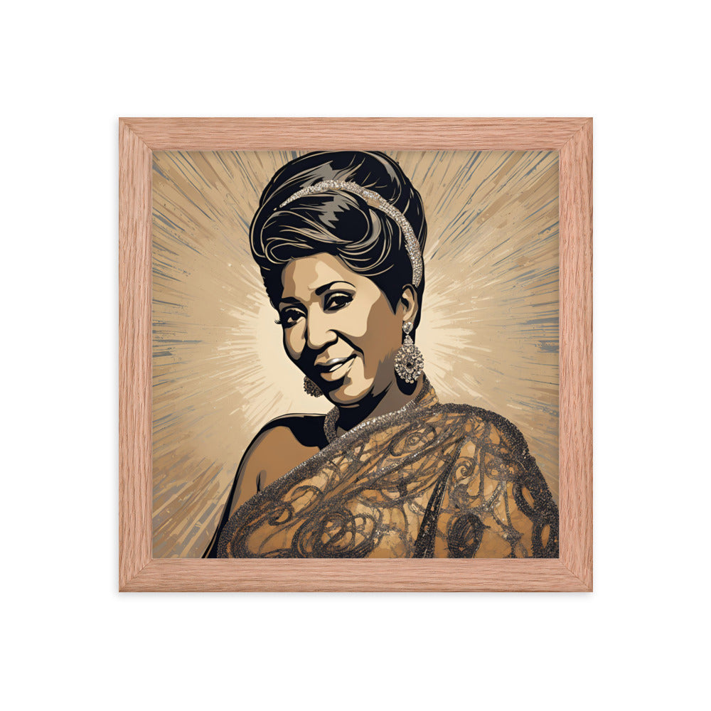 Aretha Franklin Portrait on Matte Paper Framed Poster