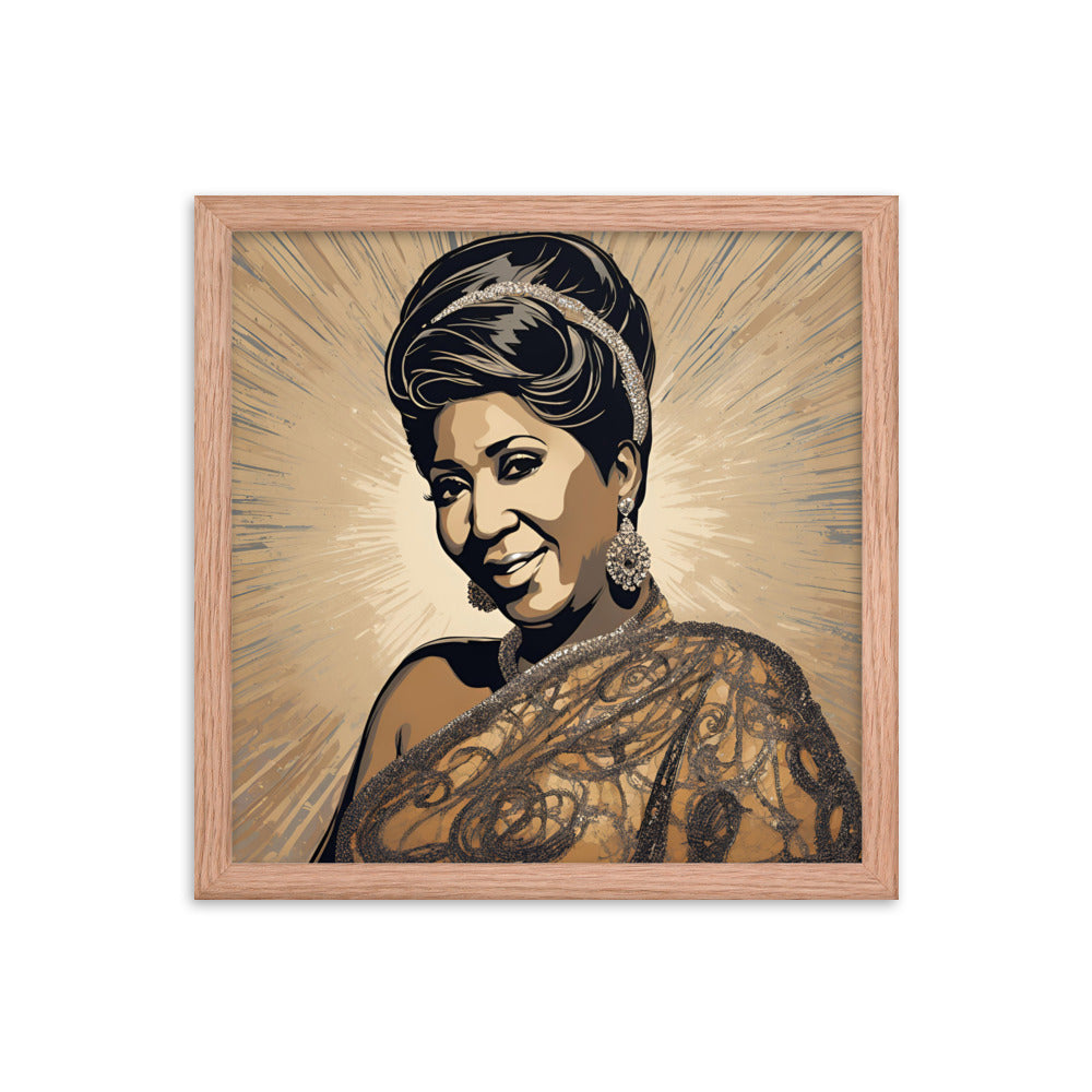 Aretha Franklin Portrait on Matte Paper Framed Poster