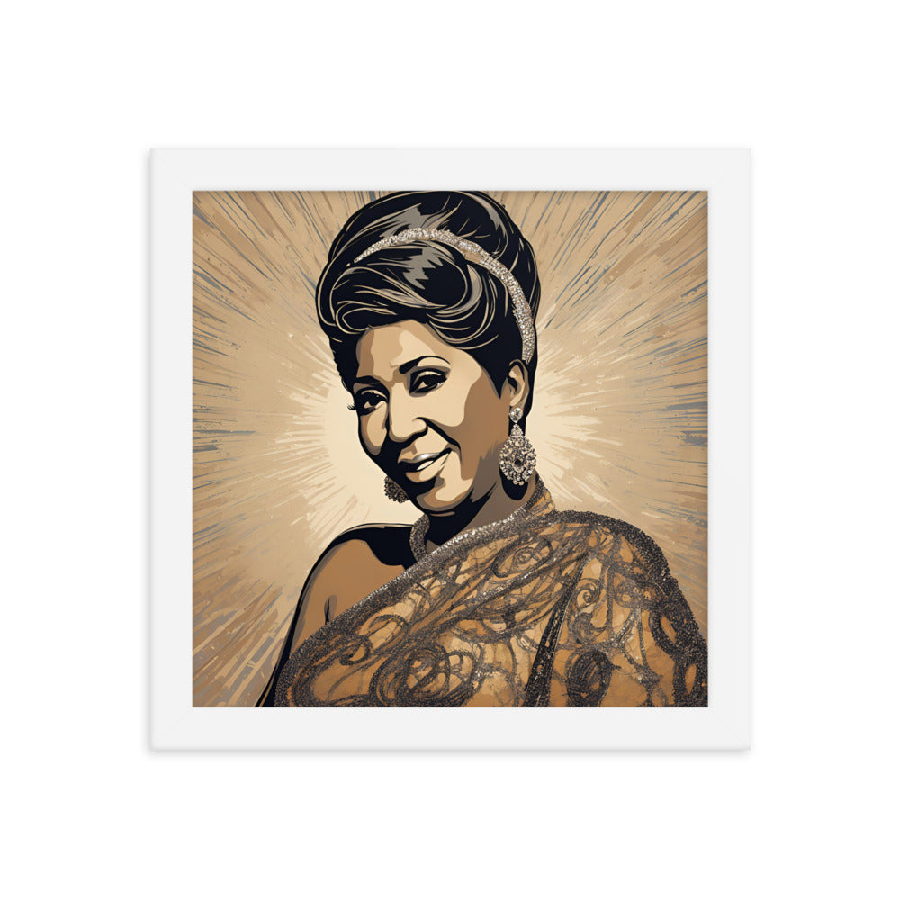 Aretha Franklin Portrait on Matte Paper Framed Poster
