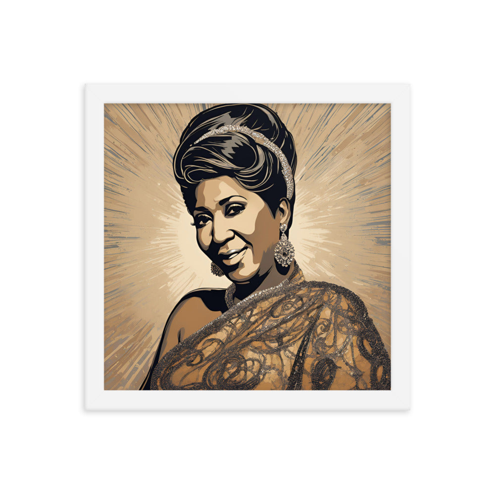 Aretha Franklin Portrait on Matte Paper Framed Poster