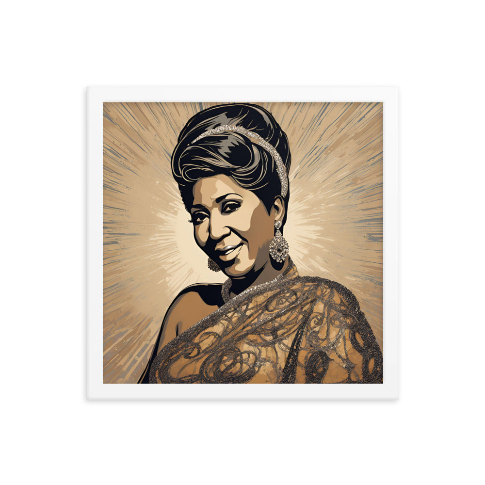 Aretha Franklin Portrait on Matte Paper Framed Poster