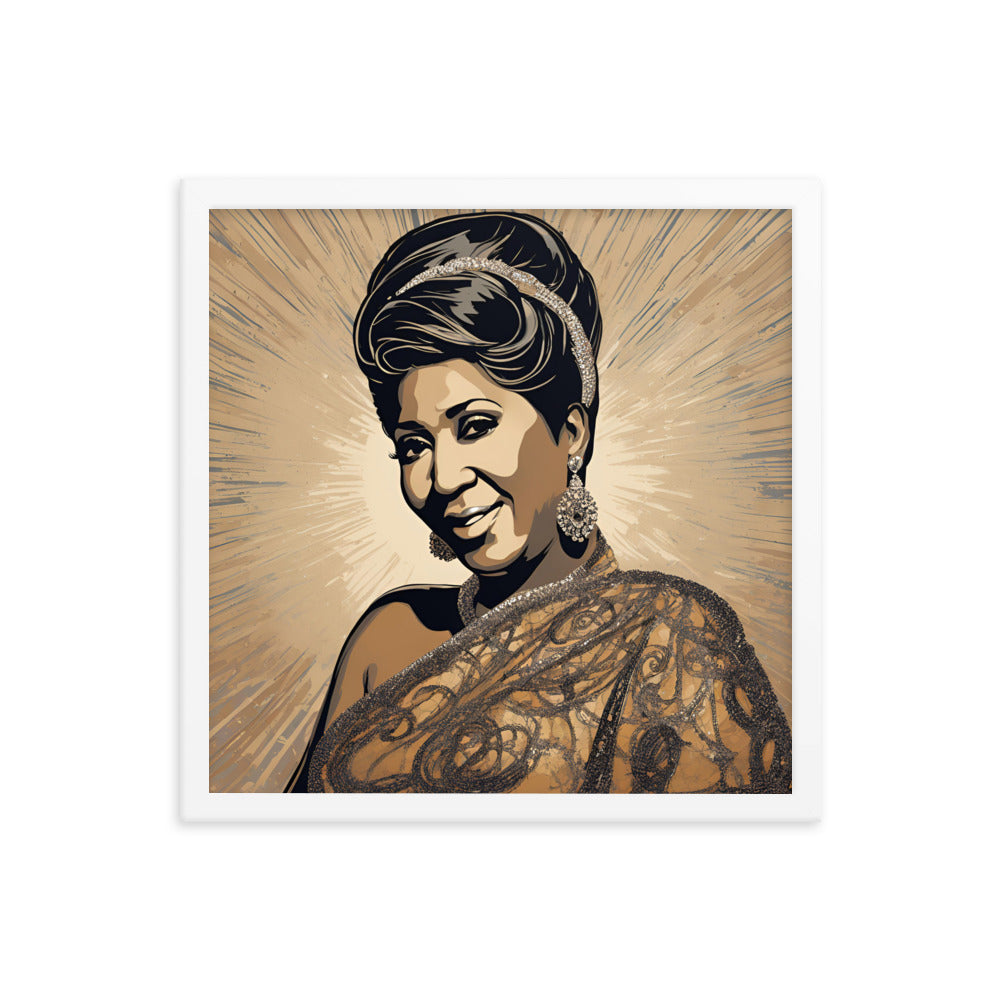 Aretha Franklin Portrait on Matte Paper Framed Poster