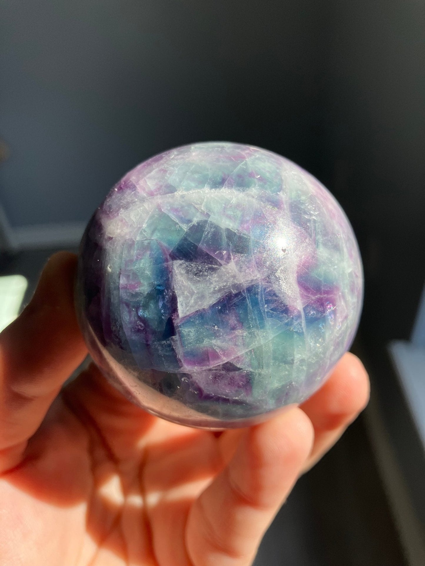 Fluorite Sphere – 57mm Pastel Green & Purple Gemstone