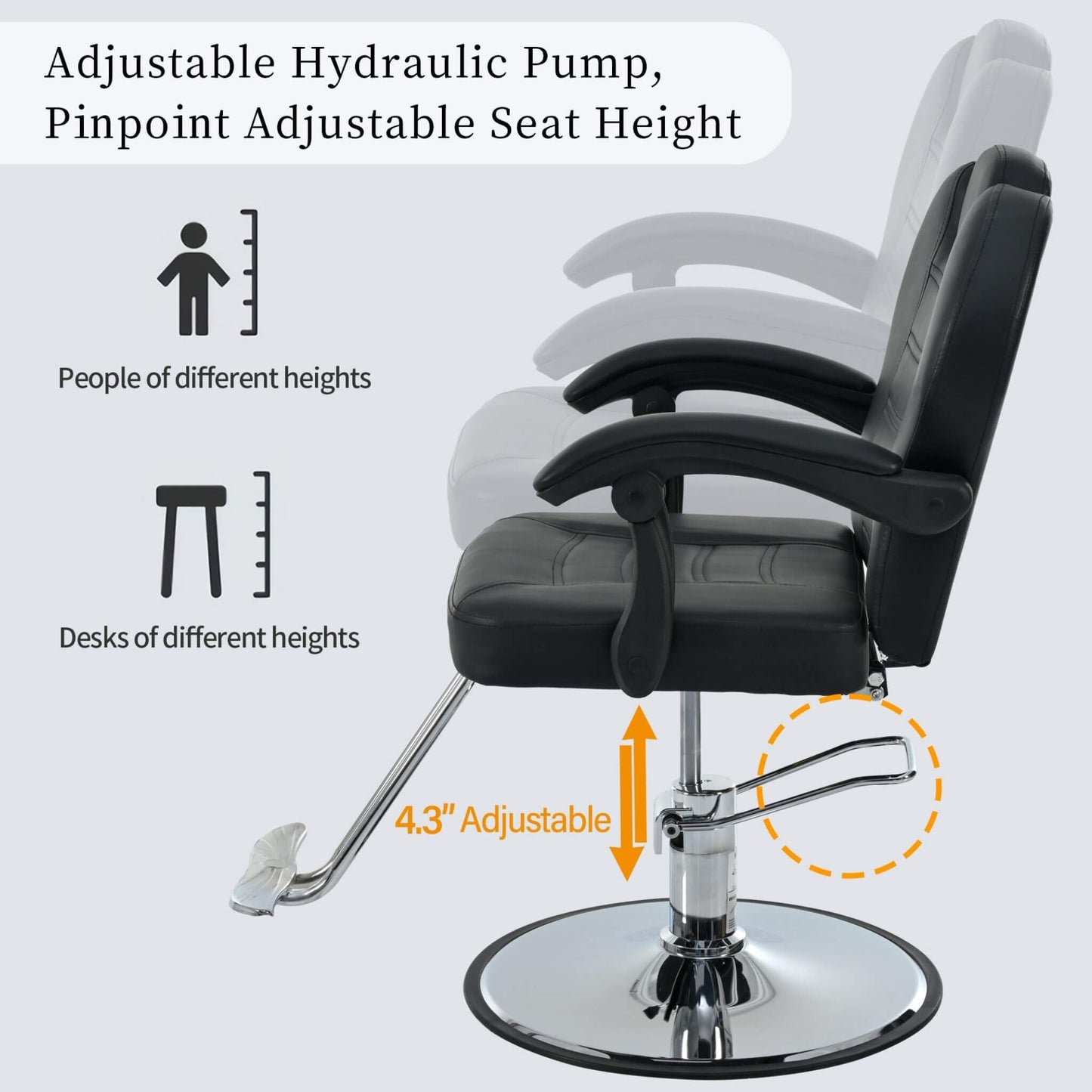 Reclining Barber Chair With Adjustable Headrest And Hydraulic Pump (SAK62751)