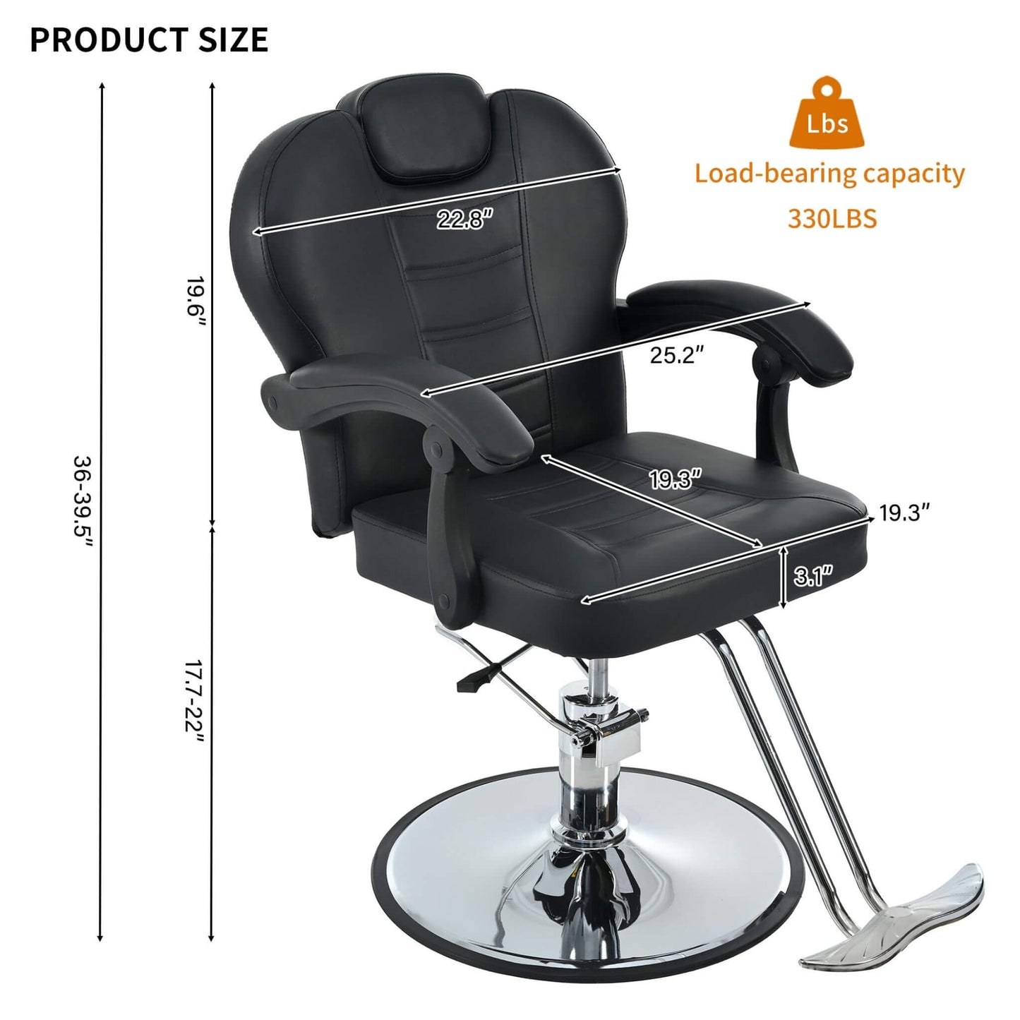 Reclining Barber Chair With Adjustable Headrest And Hydraulic Pump (SAK62751)
