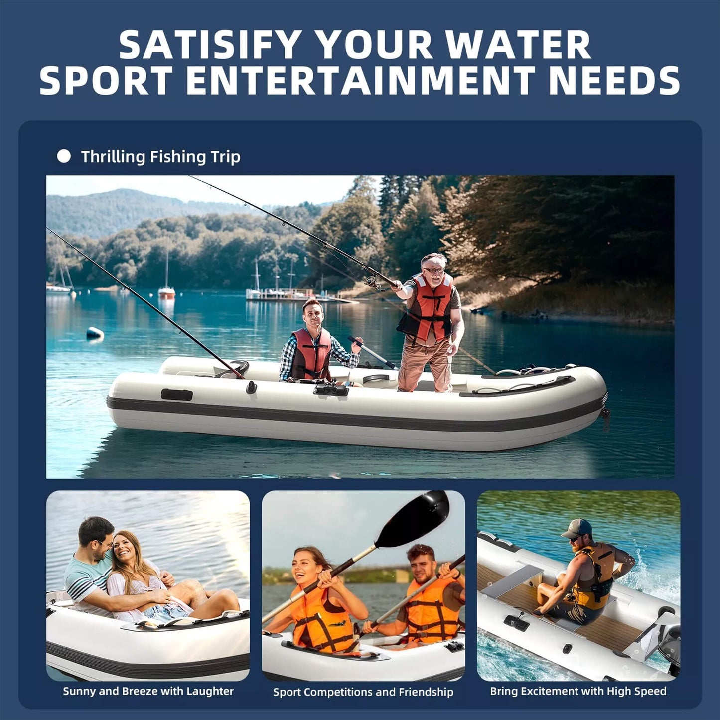 Raised Nose Higher Speed Ready Portable Inflatable Dinghy Boat Kit With Accessories (SAK93784)
