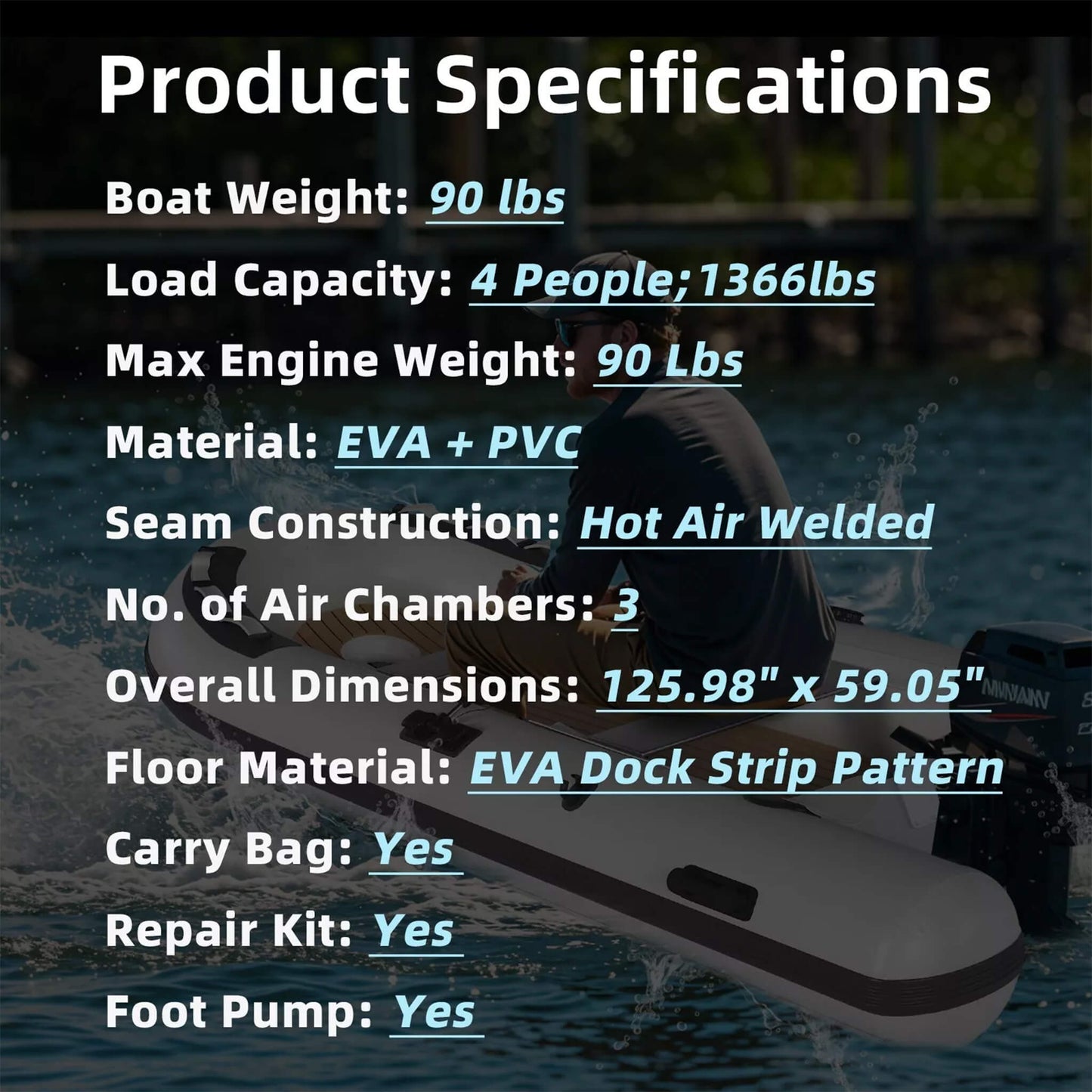 Raised Nose Higher Speed Ready Portable Inflatable Dinghy Boat Kit With Accessories (SAK93784)