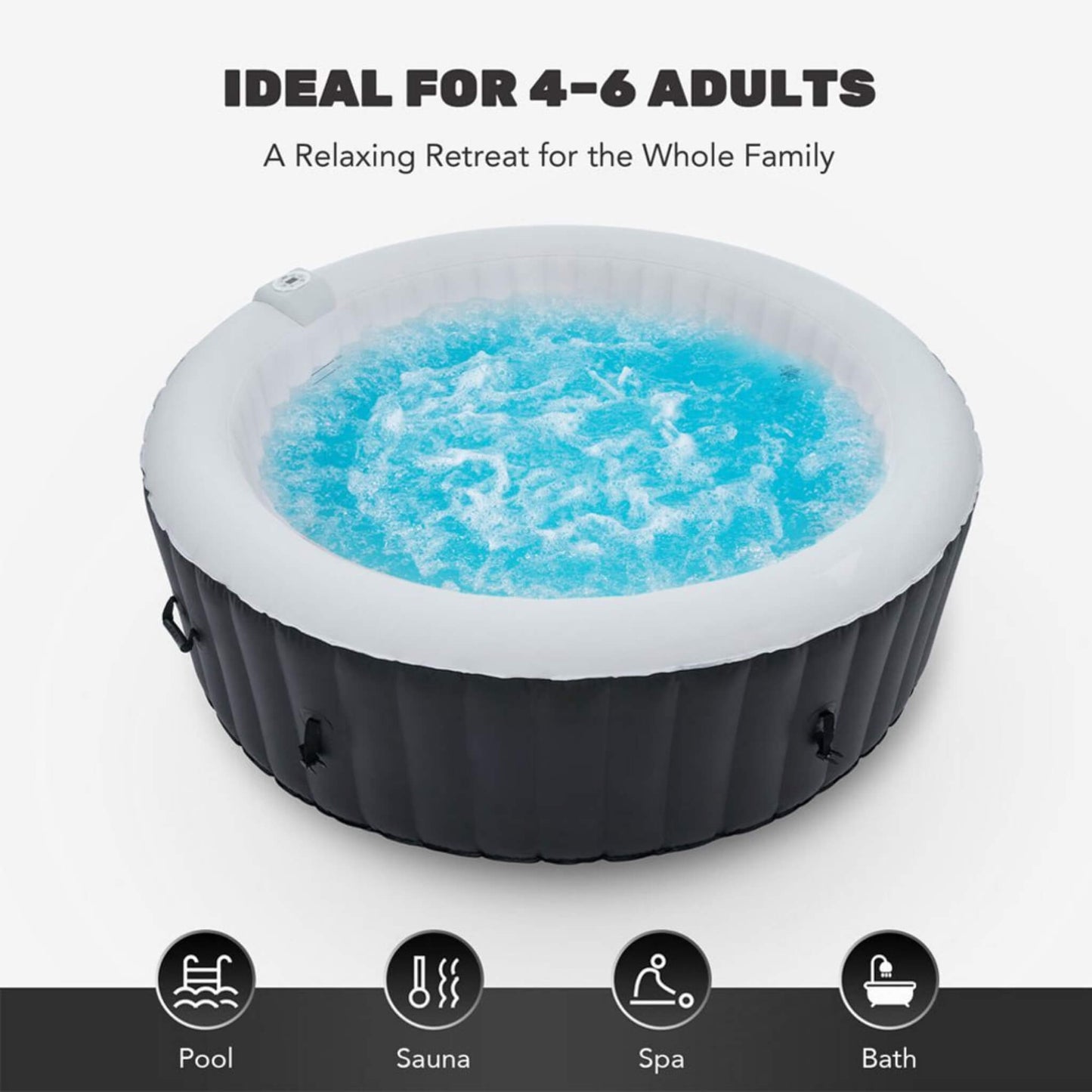 Premium Blow Up 6 Person Sauna Pool Hot Tub With 130 Jets, 7FT (SAK63510)