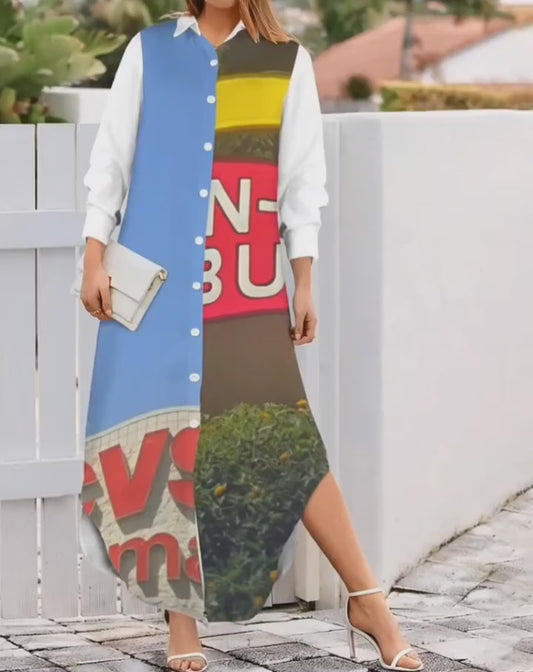 PRRSS VIDEO 🎬 NEW!! "THAT PART" branded (black rear & CVS & Burger Sign front) Button Longsleeve T-Shirt Dress& B.H. Street Sign front) Button