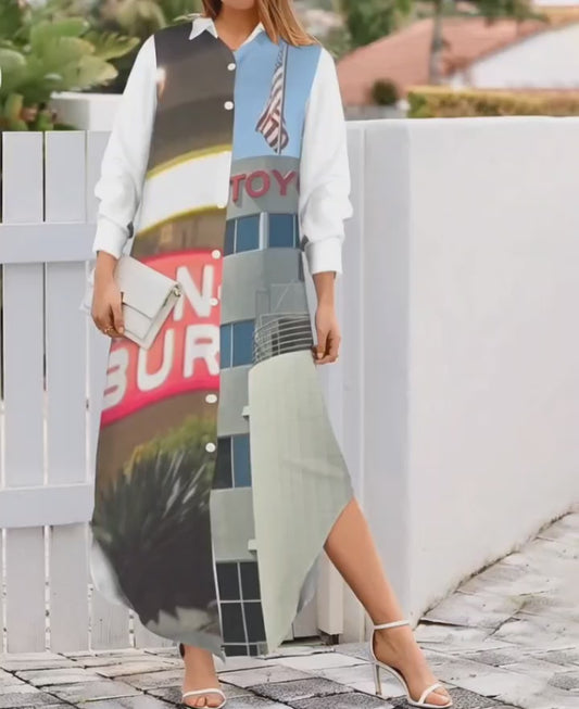 PRESS VIDEO 🎬 NEW!! "THAT PART" branded (black rear & Burger Sign & Toyota Tower rear) Button Longsleeve T-Shirt Dress