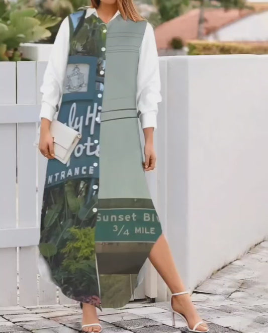 PRESS VIDEO 🎬 NEW!! "THAT PART" branded (black rear & B.H. Hotel & Sunset Blvd. Sign front) Button Longsleeve T-Shirt Dress