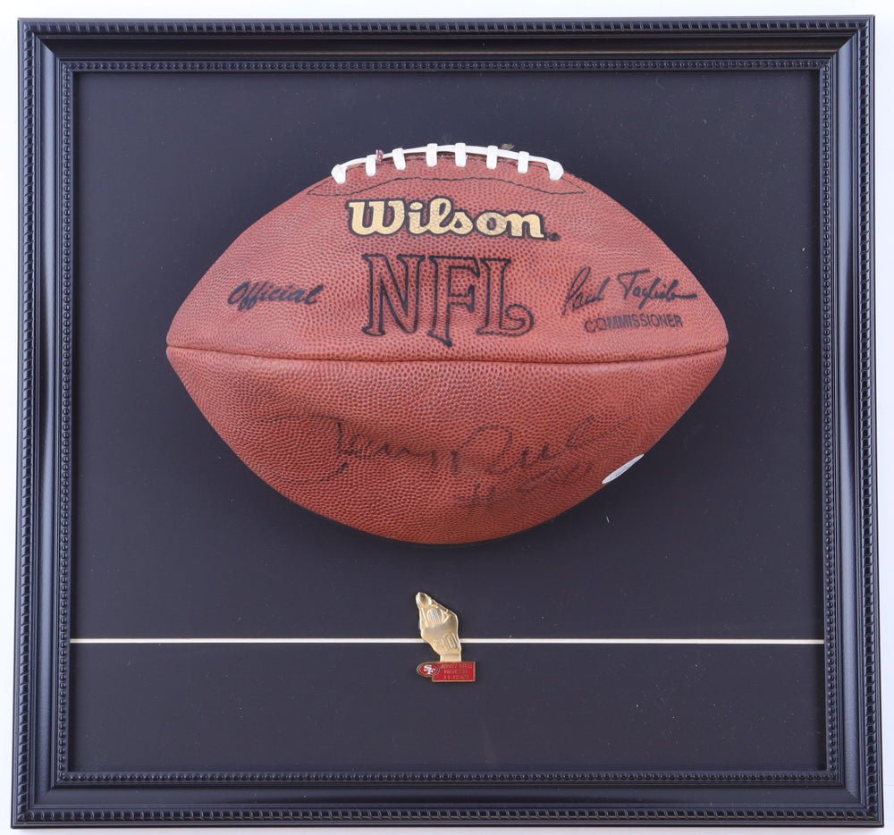 Jerry Rice Signed NFL Football Display with Pin