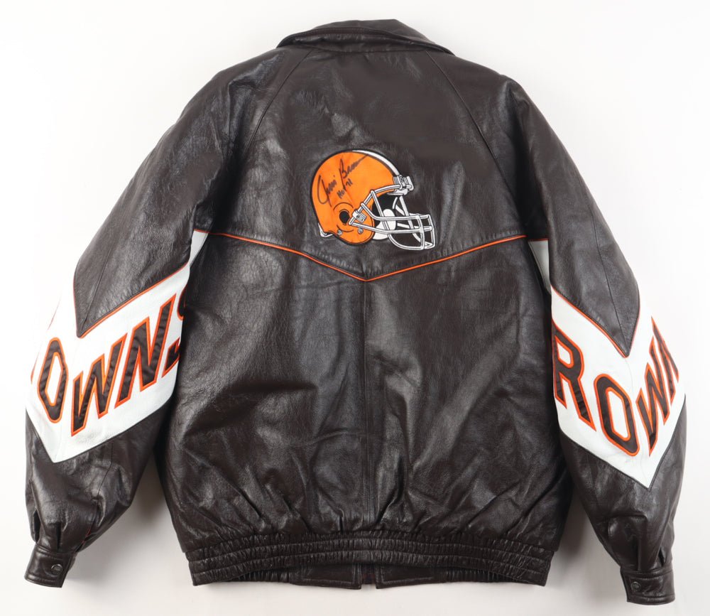 Jim Brown Signed Browns Jacket Inscribed "HOF 71"